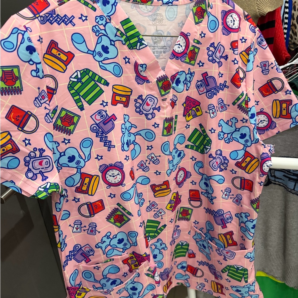 Fashion Nova Pink Cartoon Print scrub Top